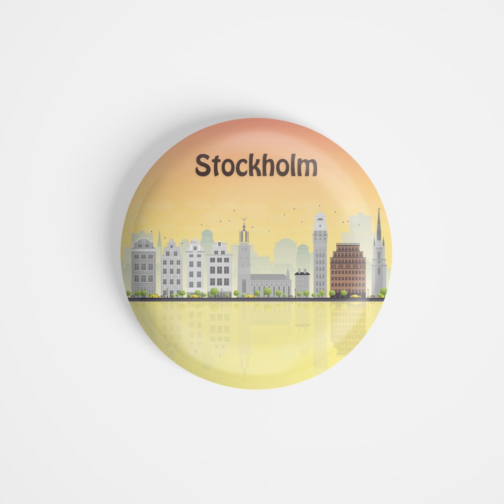 dhcrafts Round Fridge Magnet Multicolour Places Stockholm Capital City Of Sweden Glossy Finish Design Pack of 1 (75 mm)